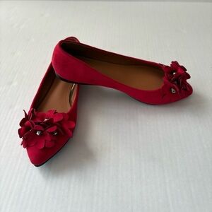 NWOB Ollio Red Flower faux suede pointed toe ballet flats red size 6